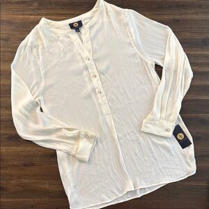 Adrienne Vittadini Sheer Off-White Blouse with Pear Button Accents Medium NWT